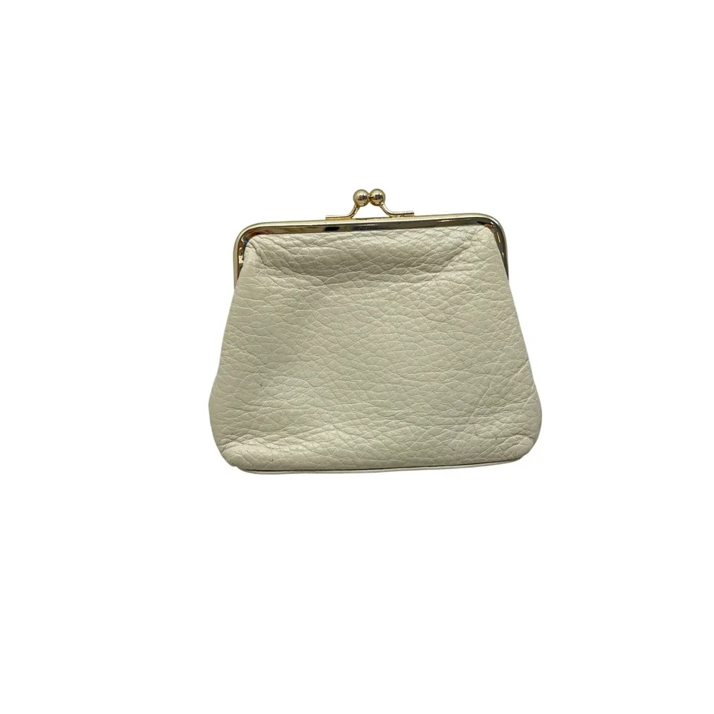 Dooney & Bourke Cream Pebbled Leather Kiss Lock Coin Purse Wallet Vintage Gold